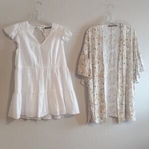 Doe & Rae LOT OF TWO Size Small Sample Multicolor Kimono & Ruffled White Blouse